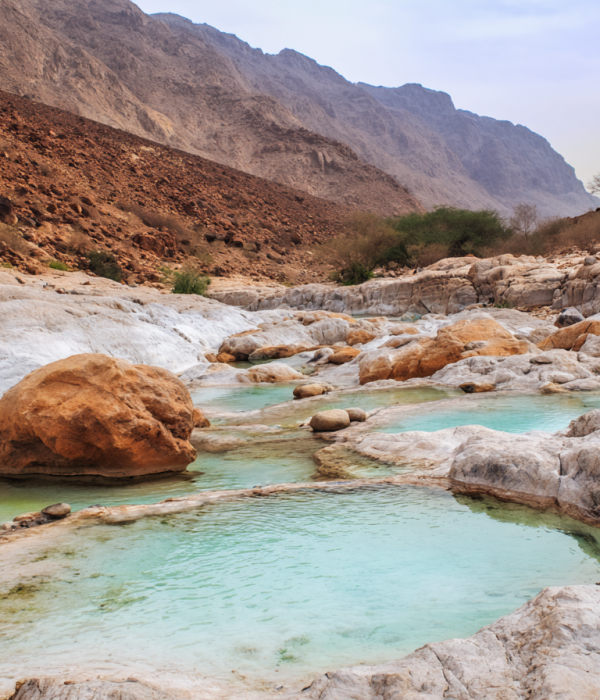 Natural sulphur pools along Wadi Al Dhahir hiking trail in Fujairah UAE