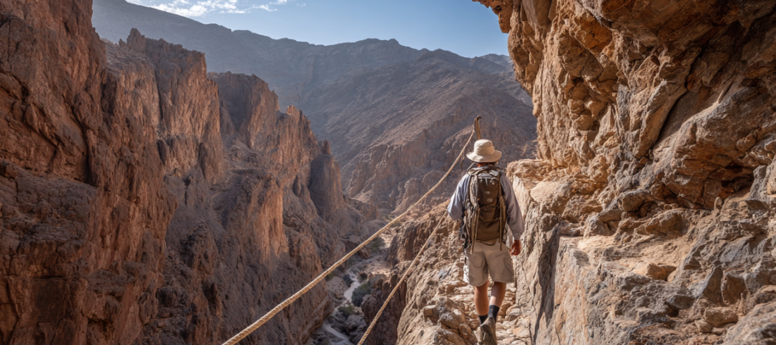 Rafeeg balcony section near the Red Wall Wadi Naqab to Wadi Koob Hike