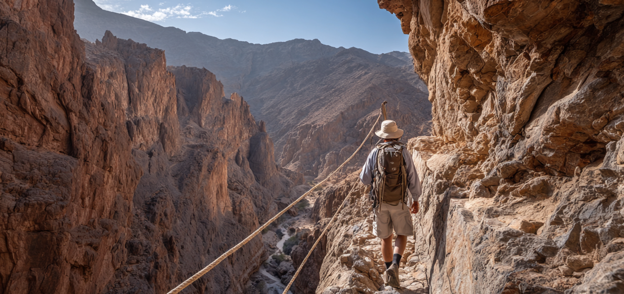 Rafeeg balcony section near the Red Wall Wadi Naqab to Wadi Koob Hike