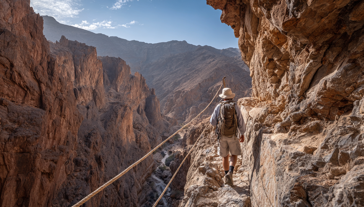 Rafeeg balcony section near the Red Wall Wadi Naqab to Wadi Koob Hike