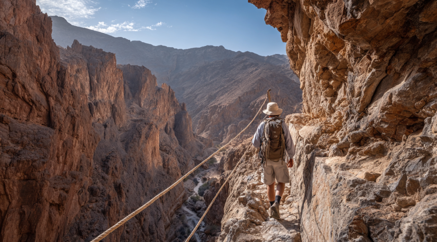Rafeeg balcony section near the Red Wall Wadi Naqab to Wadi Koob Hike