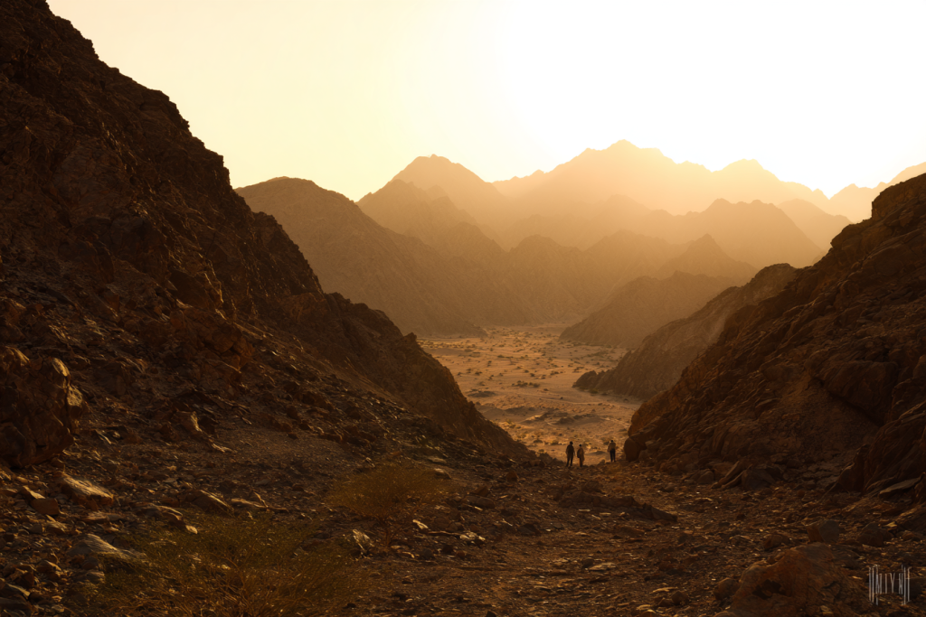 Sunset view during Wadi Al Dhahir hiking trail in Fujairah UAE